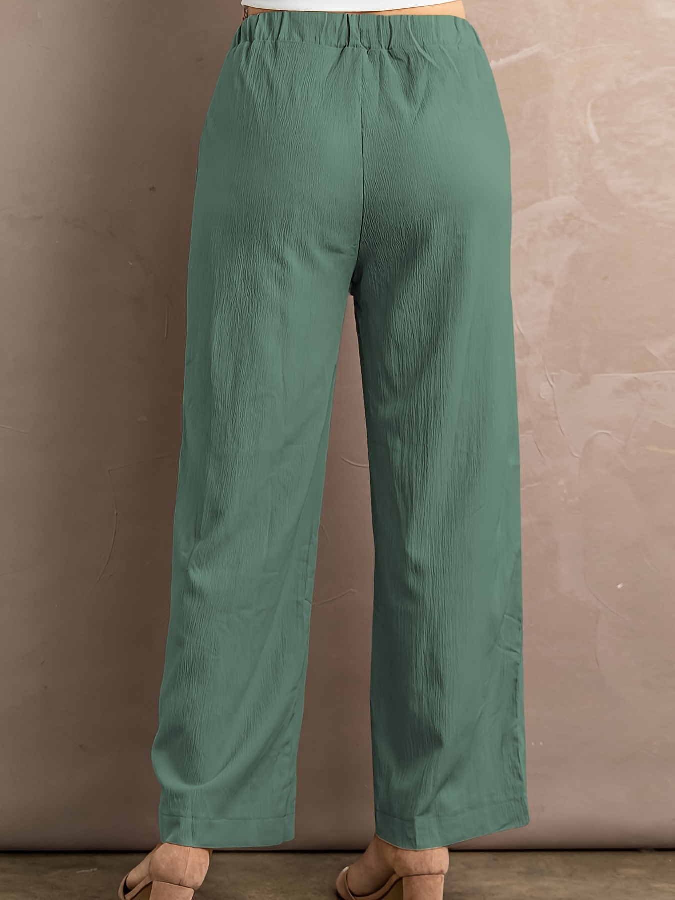 Pantalones Anchos Pantalones holgados para mujer Pantalones básicos con  cordón Cintura elástica Color sólido Traje diario Cgtredaw Verde Xxl para  Mujer