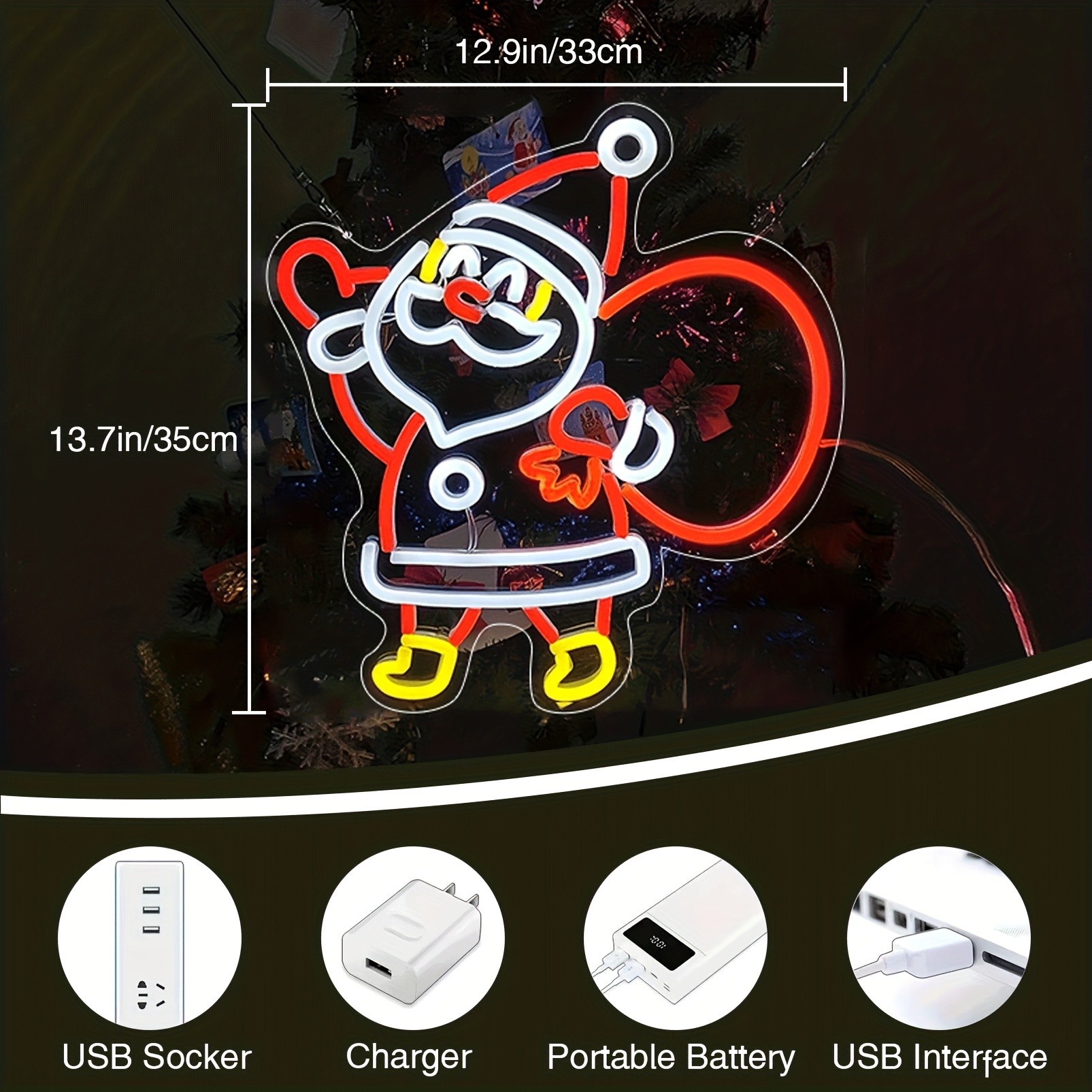 1pc santa claus neon sign 13x14 led christmas neon lights dimmable santa claus night lights for new year christmas bedroom wall decor acrylic christmas decoration gifts for teen girls kids details 2