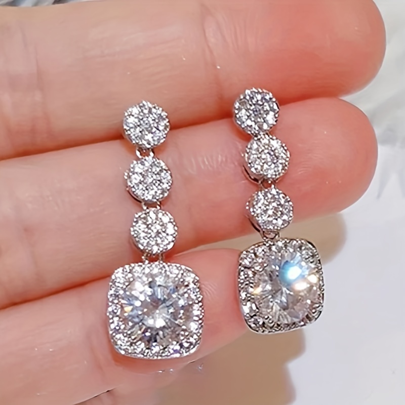 

Sparkling Zircon Pendant Elegant Luxury Dangle Earrings Silver Plated Jewelry Wedding Banquet Accessories
