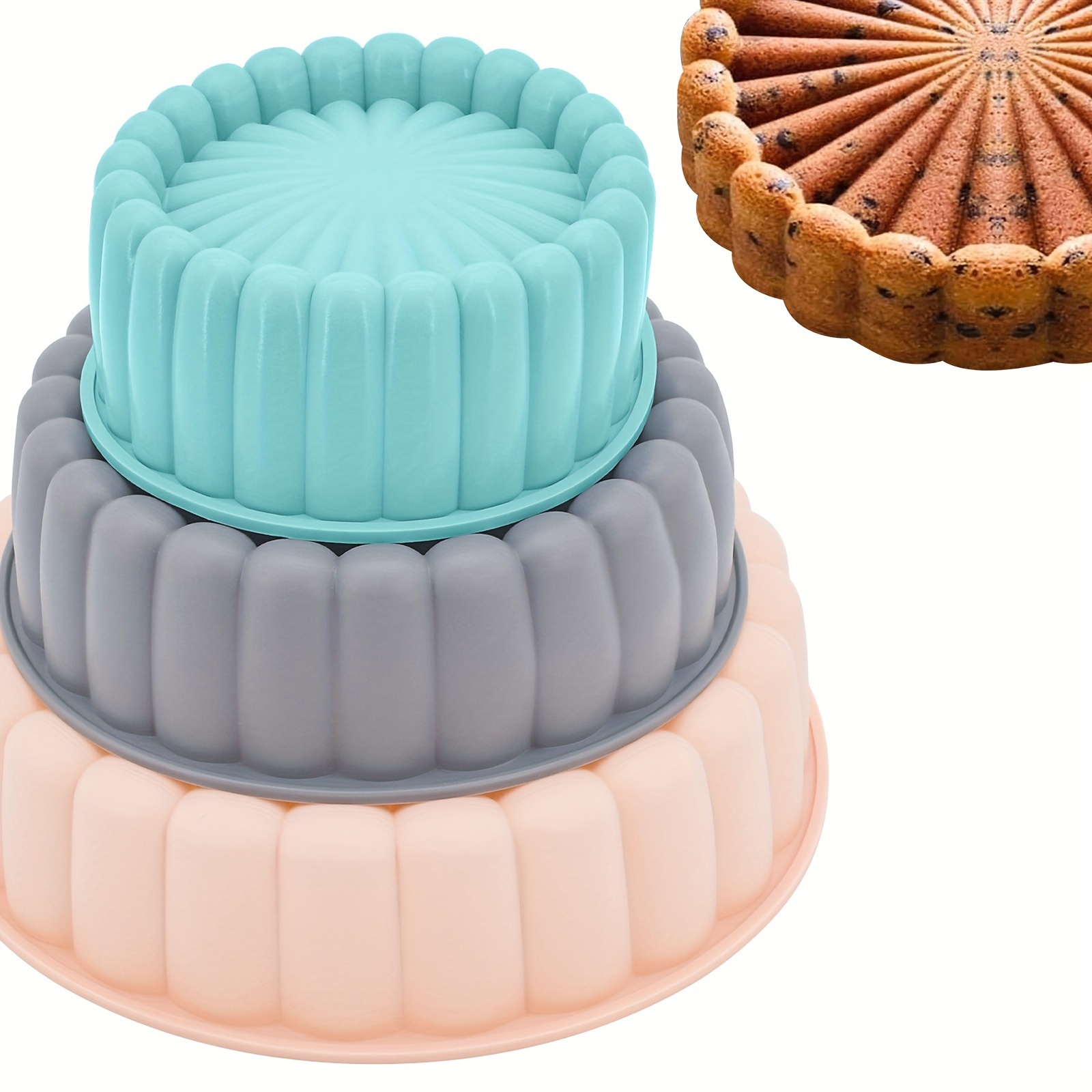 3pcs round flower cake pan set make   with   versatile nonstick silicone cake moulds   weddings family   diy making birthdays and more details 0