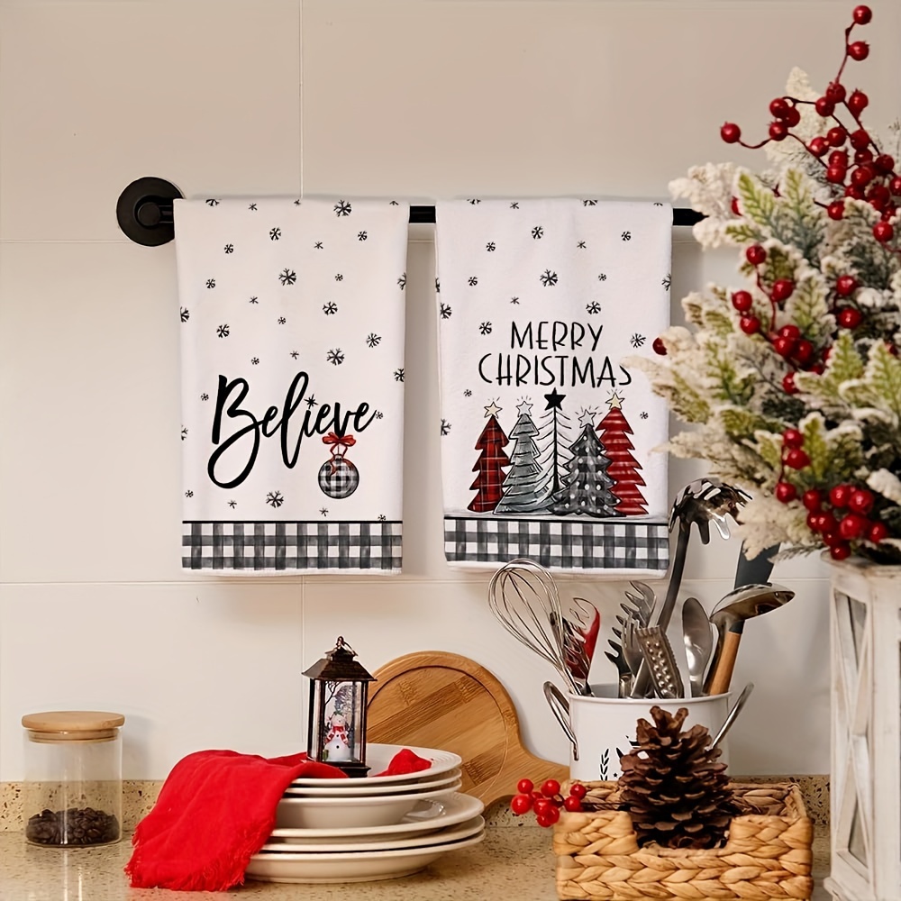 Christmas Kitchen Towels Red Buffalo Plaid Xmas Tree Dish - Temu