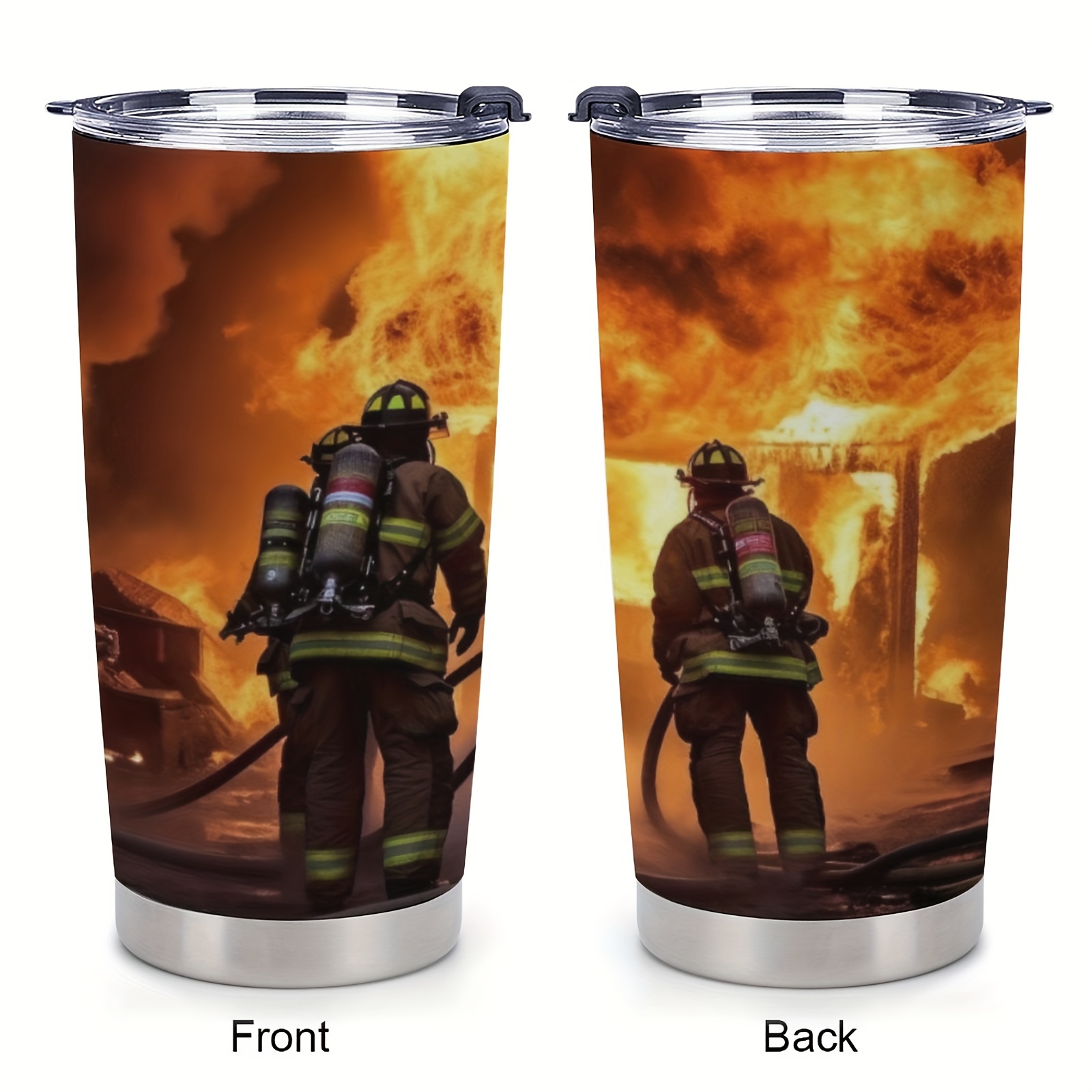 

1pc 20oz Stainless Steel Car Cup, Fireman Print Design. Double-walled Vacuum Insulated Travel Coffee Cup With Lid Gifts For Parents, Friends