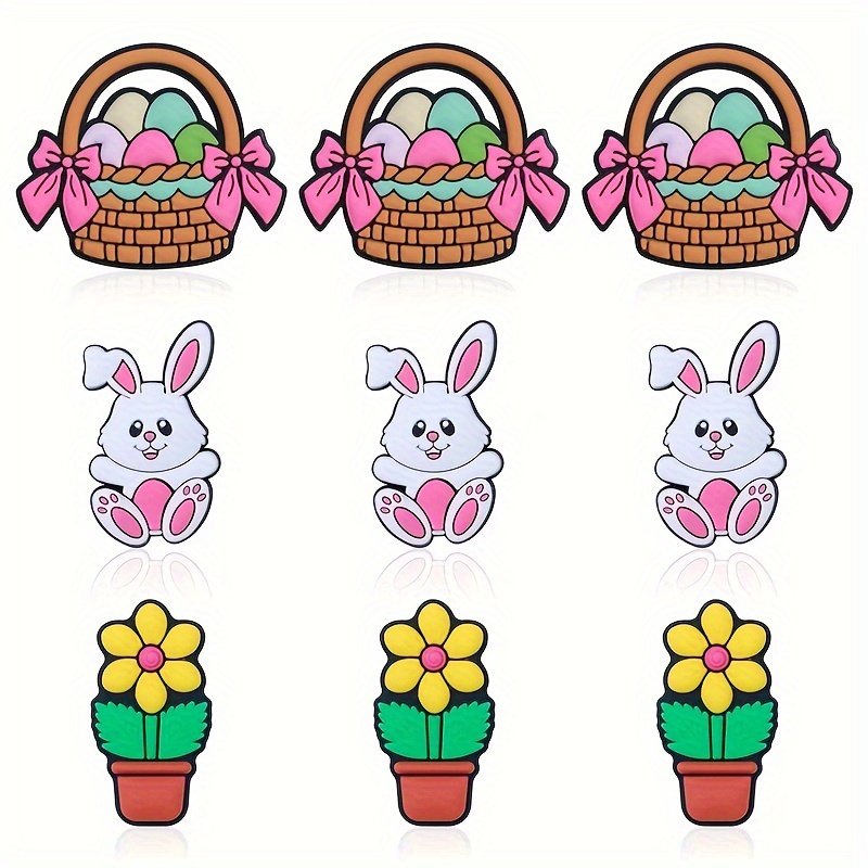 

5pcs Easter Valentine's Day New Silicone Beads Bead Pen Focus Bead Flowerpot Egg Rabbit Rubber Silicone Diy Necklace Bracelet Keychain Making Pen Making, Keychain Accessories, Pen Decoration