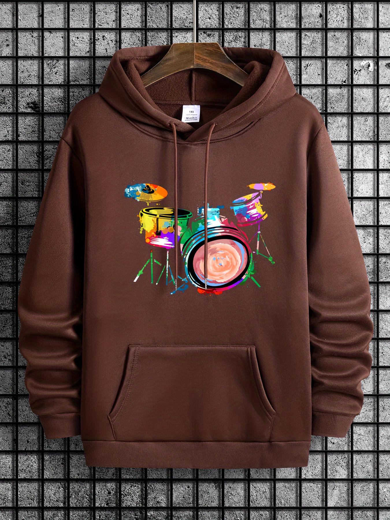 Colorful Drum Set Print Hoodie Cool Long Sleeve Hoodies Men Temu