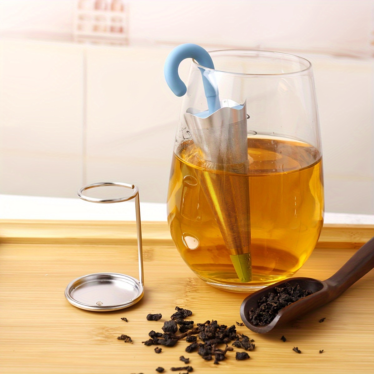 Infusor de té para té suelto, colador de té de acero inoxidable, infusores  de té de hoja de malla fina, lindo colador de té con mango de silicona con