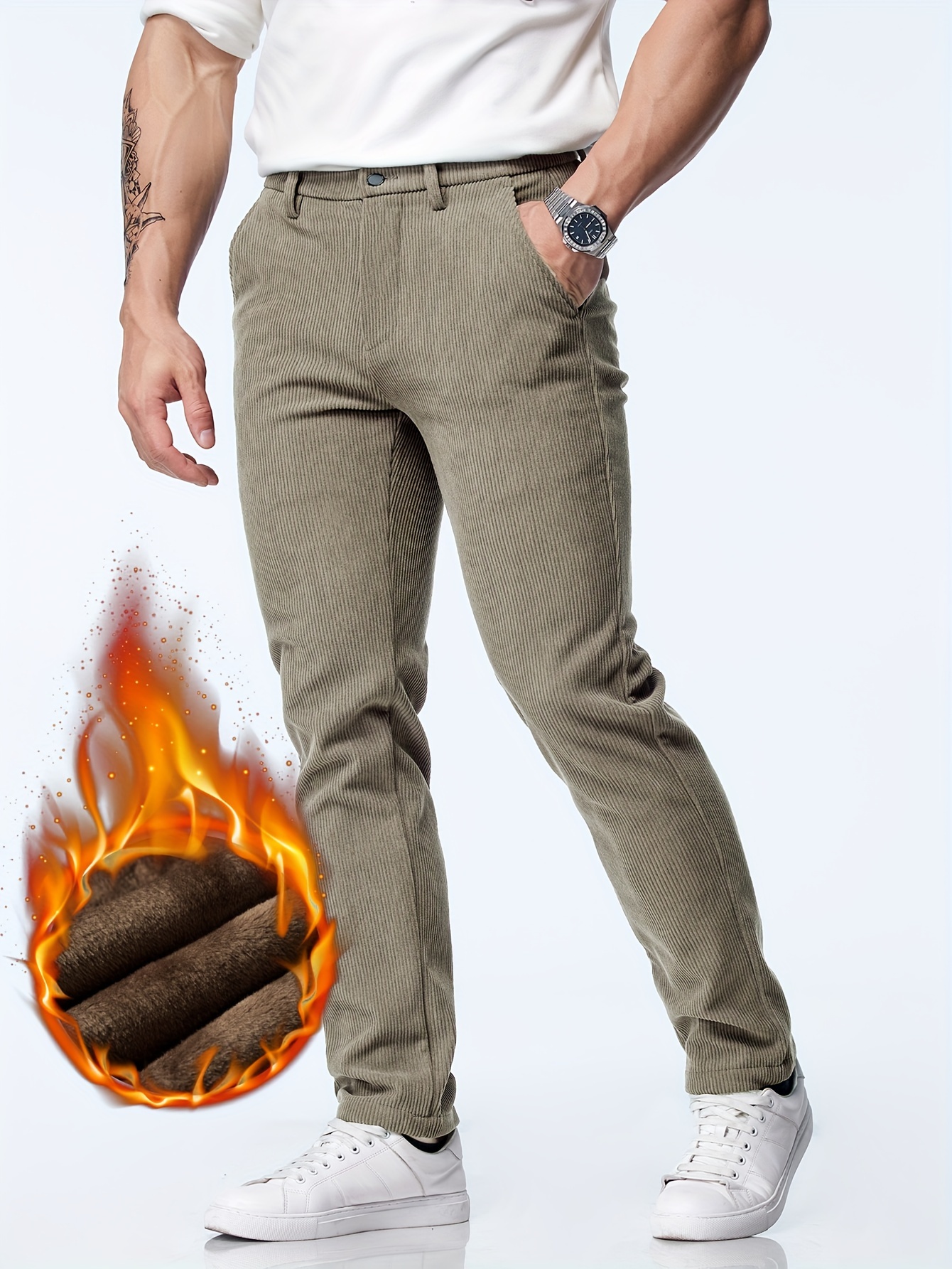 Pantalon cargo chaud d'hiver pour homme avec poches et taille élastiquée