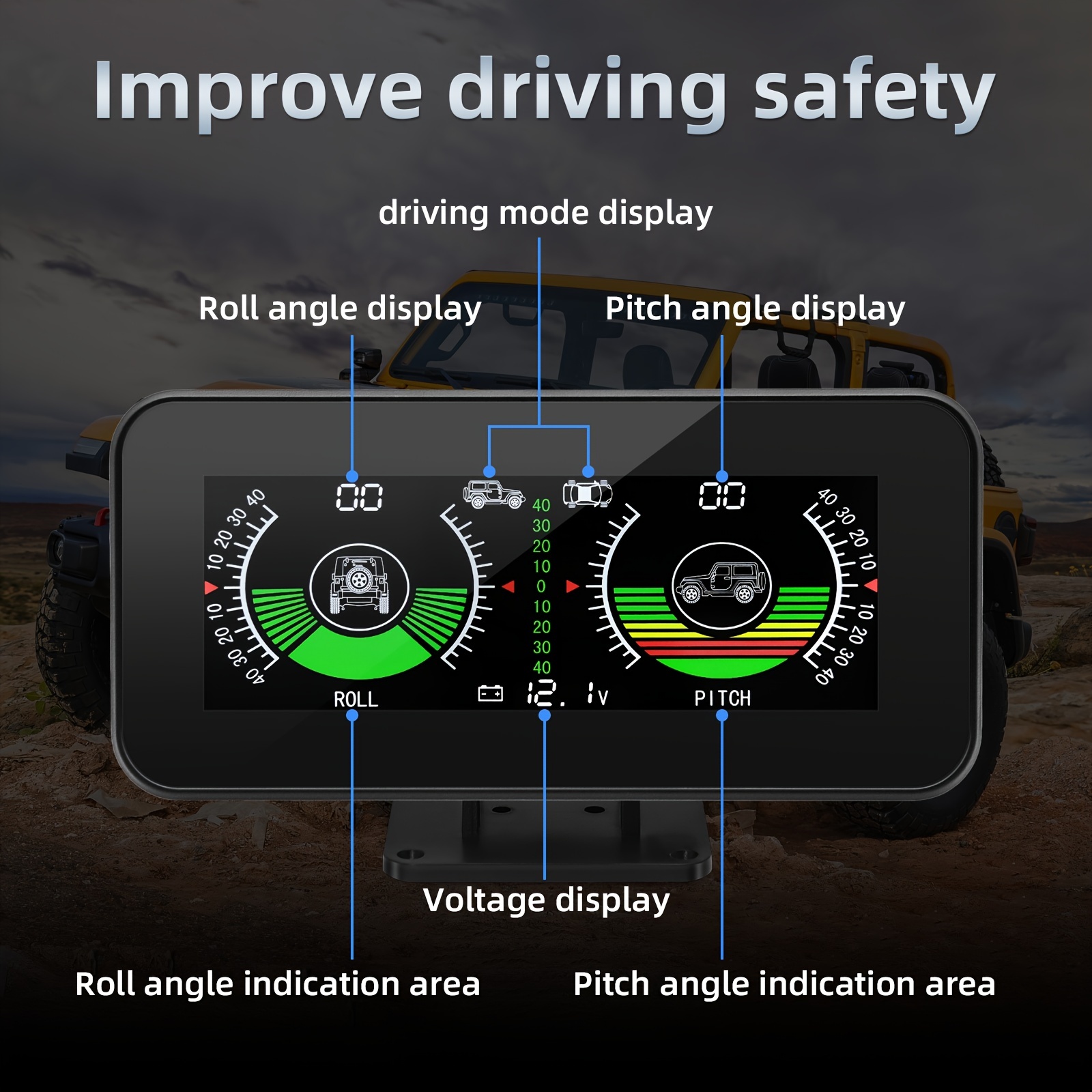 Off-Road Car Inclinometer Gauge Tilt Indicator Angle Level Slope Meter  Pitch 
