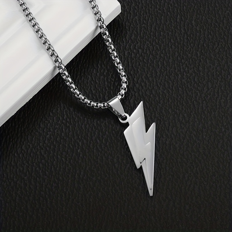 1pc Cool Lightning Bolt Pendant Stainless Steel Chain Necklace for Men,one-size