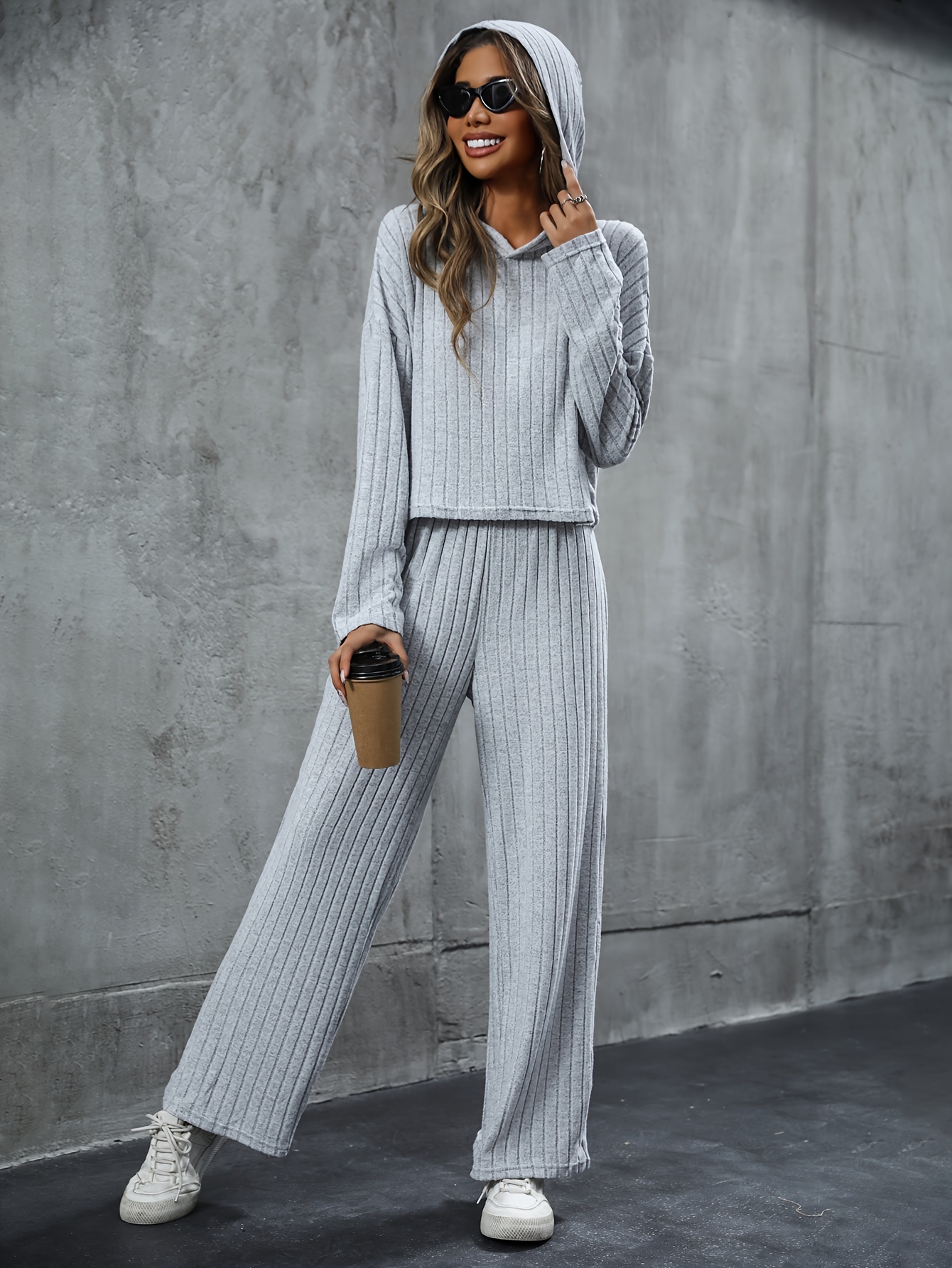 Casual Comfy Two piece Set Drawstring Long Sleeve Top Solid - Temu Canada