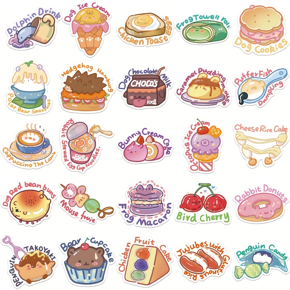 50pcs Cute Snack Stickers Food Stickers Drink Stickers Kawaii