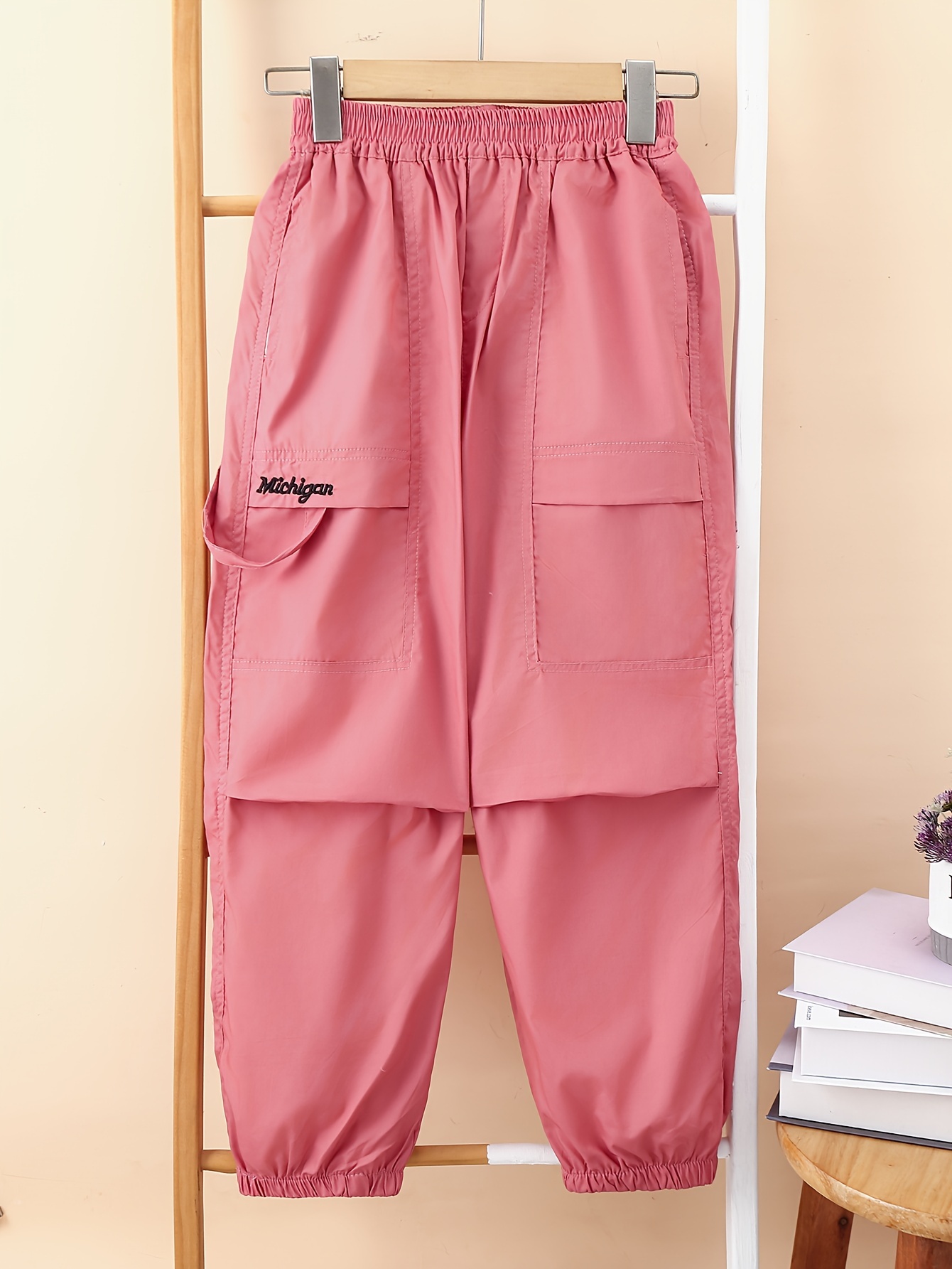 Tween Girl Solid Basic Cargo Pants Functional Pockets - Temu Canada