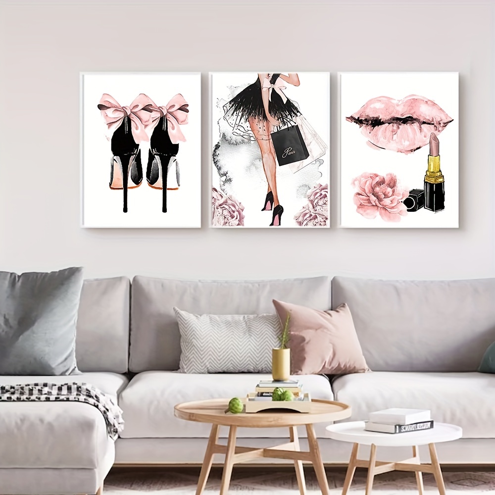  Bedroom Canvas Wall Art Girl Reading Fashion Magazine Picture  Print on Canvas Bathroom Wall Decor Modern Female Room Chanel Decor Artwork  Wall Decorations for Teen Girls Room Inspirational Poster: Posters 