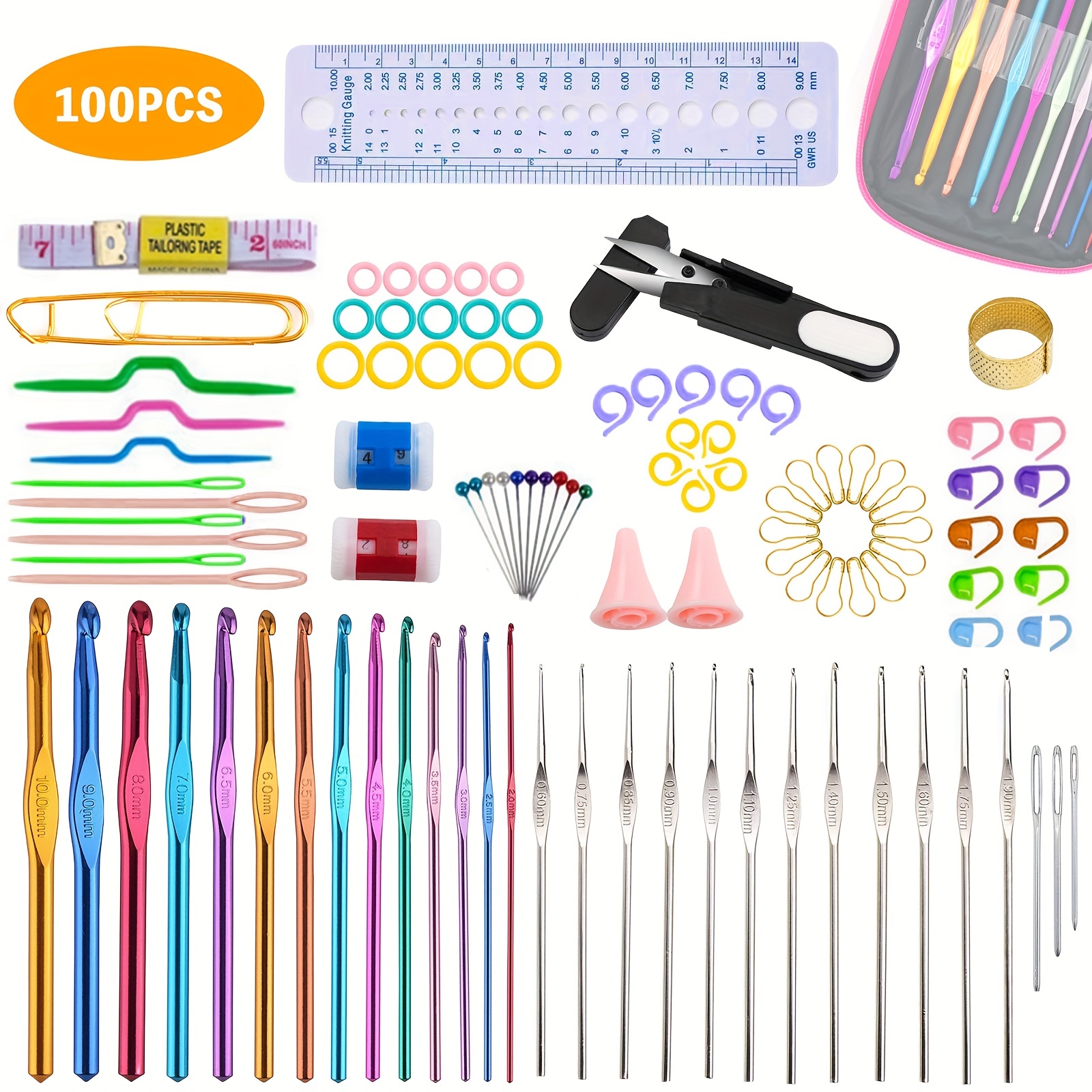 With Yarn Knitting Needles Knit Gauge Scissors Home Needle Arts Crafts DIY  Craft Tools 100 Pcs Stitch Holders Sewing Tools Full Set Crochet Hook Sets  – the best products in the Joom
