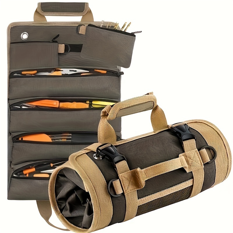 Super Roll Tool Roll,Multi-Purpose Roll Up Tool Bag, Wrench Roll,Canvas  Tool Organizer Bucket,Car First Aid Kit Wrap Roll Storage Case,Hanging Tool