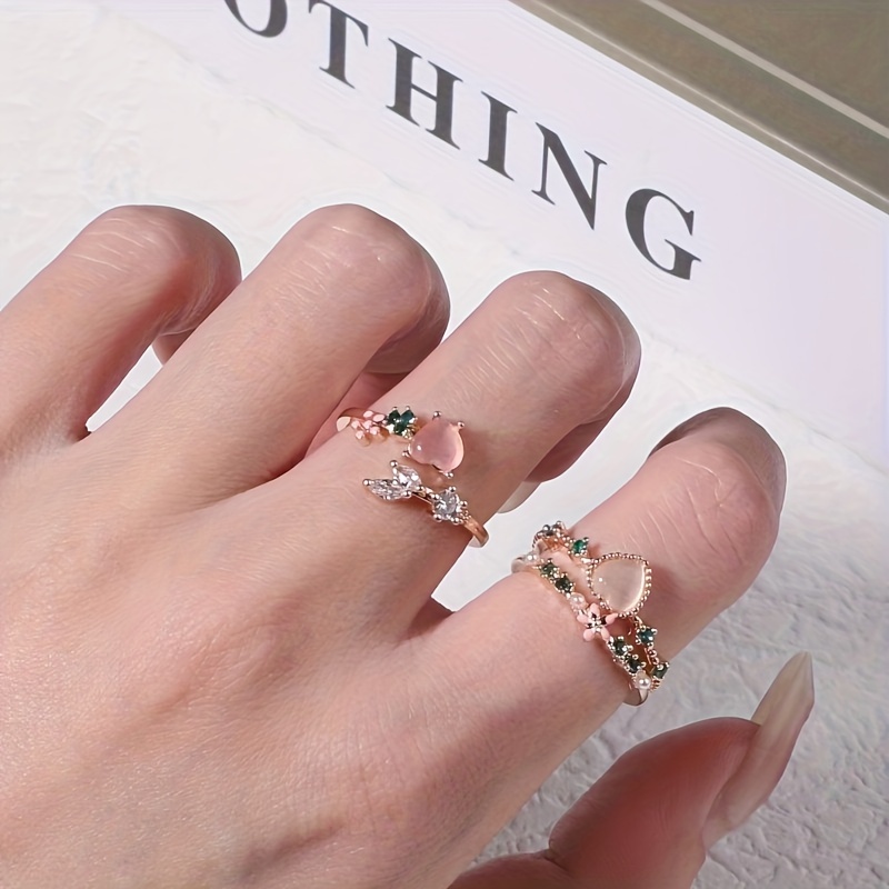 Lovely Finger Ring Set Inlaid Synthetic Gems Adjustable Open - Temu