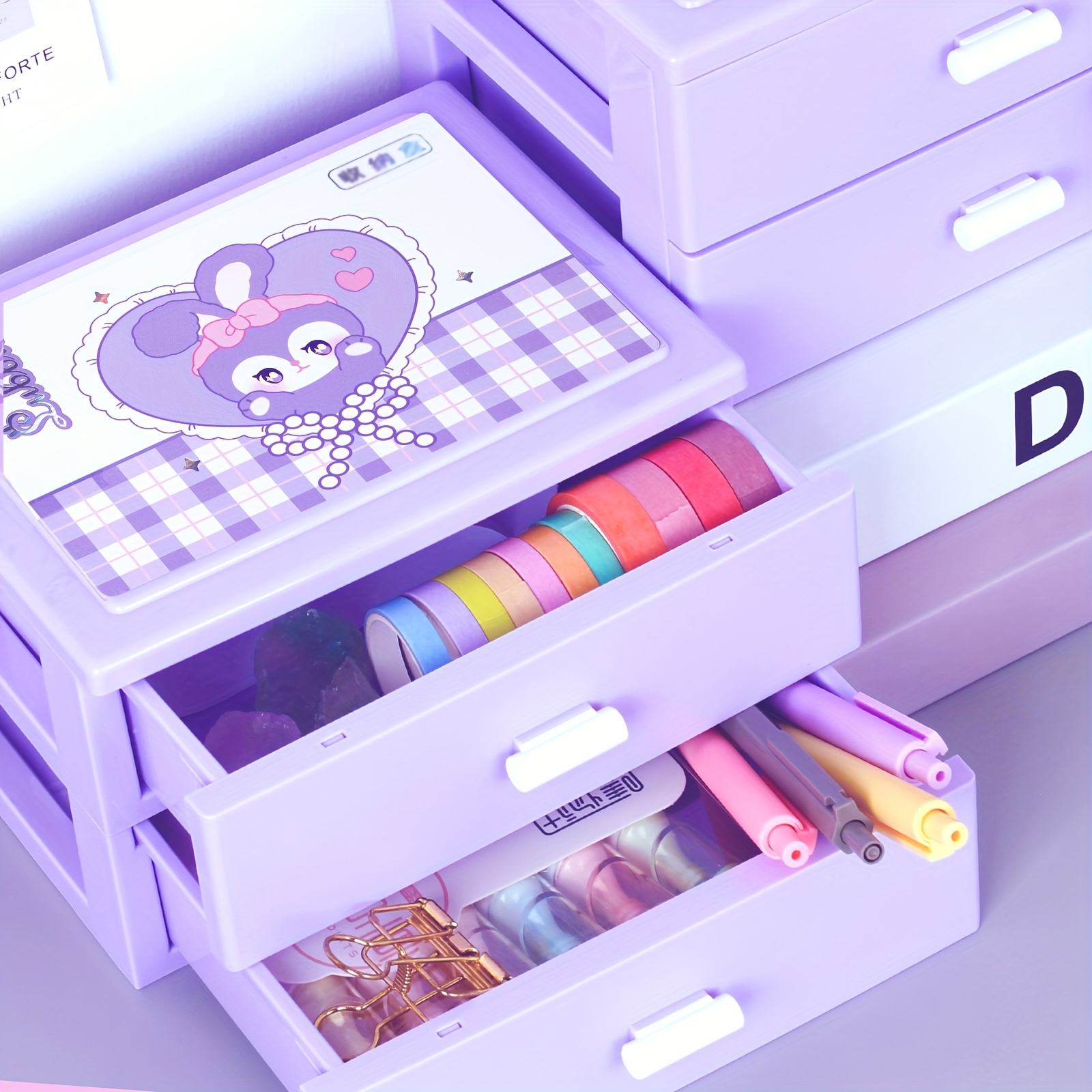 1 Caja Almacenamiento Papelería Kawaii Organizador - Temu