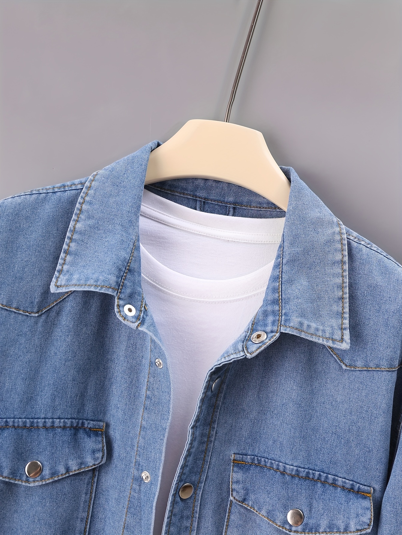 Plus Size Men's Denim Shirt Pockets Spring Autumn Fashion - Temu