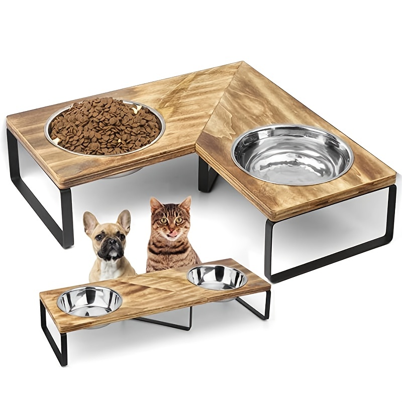 Elevated Cat And Dog Bowl Stand With 2 Stainless Steel Bowls - Temu