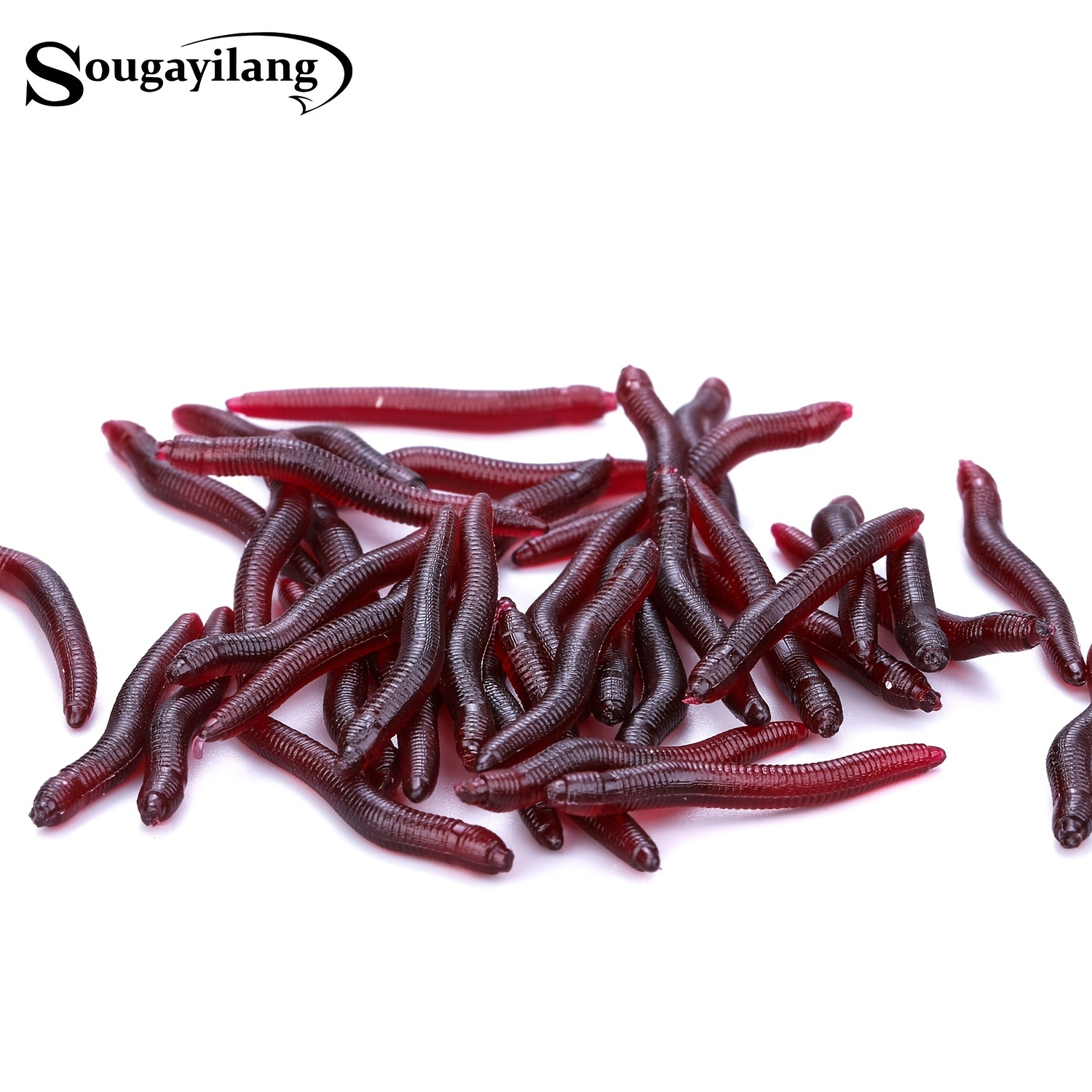 100pcs Earthworm Soft Lures - 4cm/1.2in 0.3g Red Worms - Artificial Rubber  Lifelike Baits with Fishy Smell - 100pcs Sougayilang Tackle