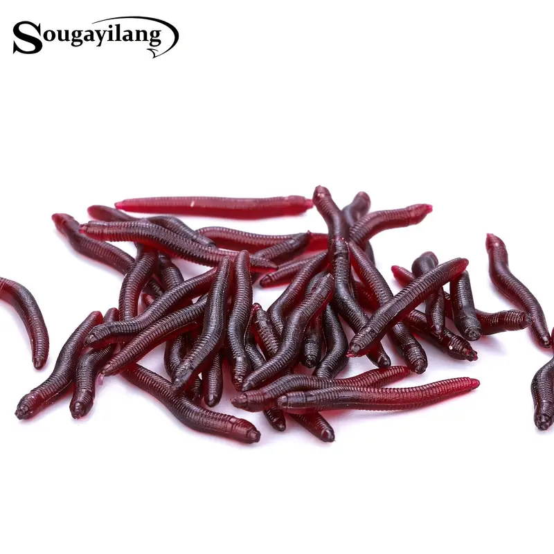 100pcs Earthworm Soft Lures - 4cm/1.2in 0.3g Red Worms - Artificial Rubber  Lifelike Baits with Fishy Smell - 100pcs Sougayilang Tackle