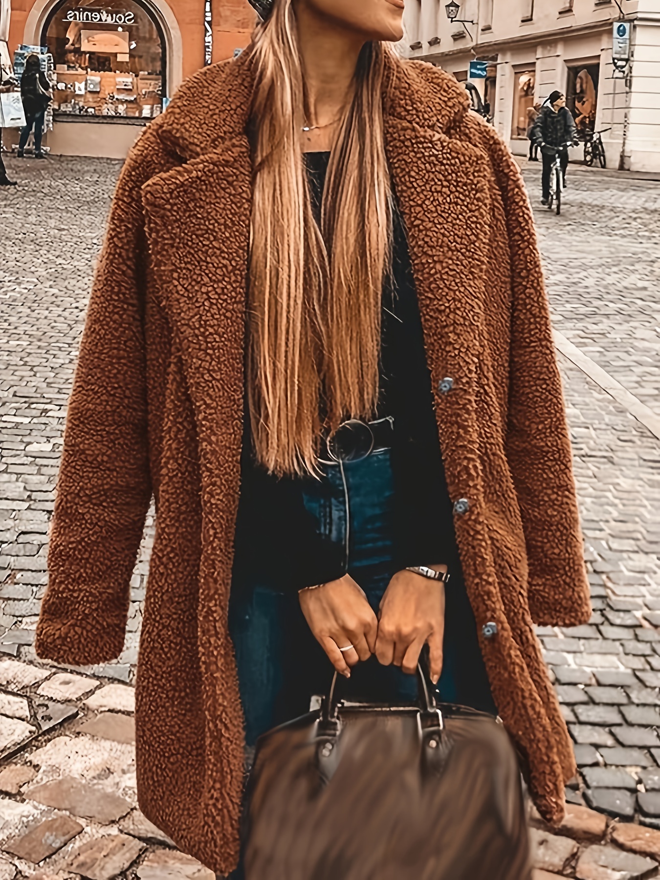 Brown Faux Fur Coat - Temu