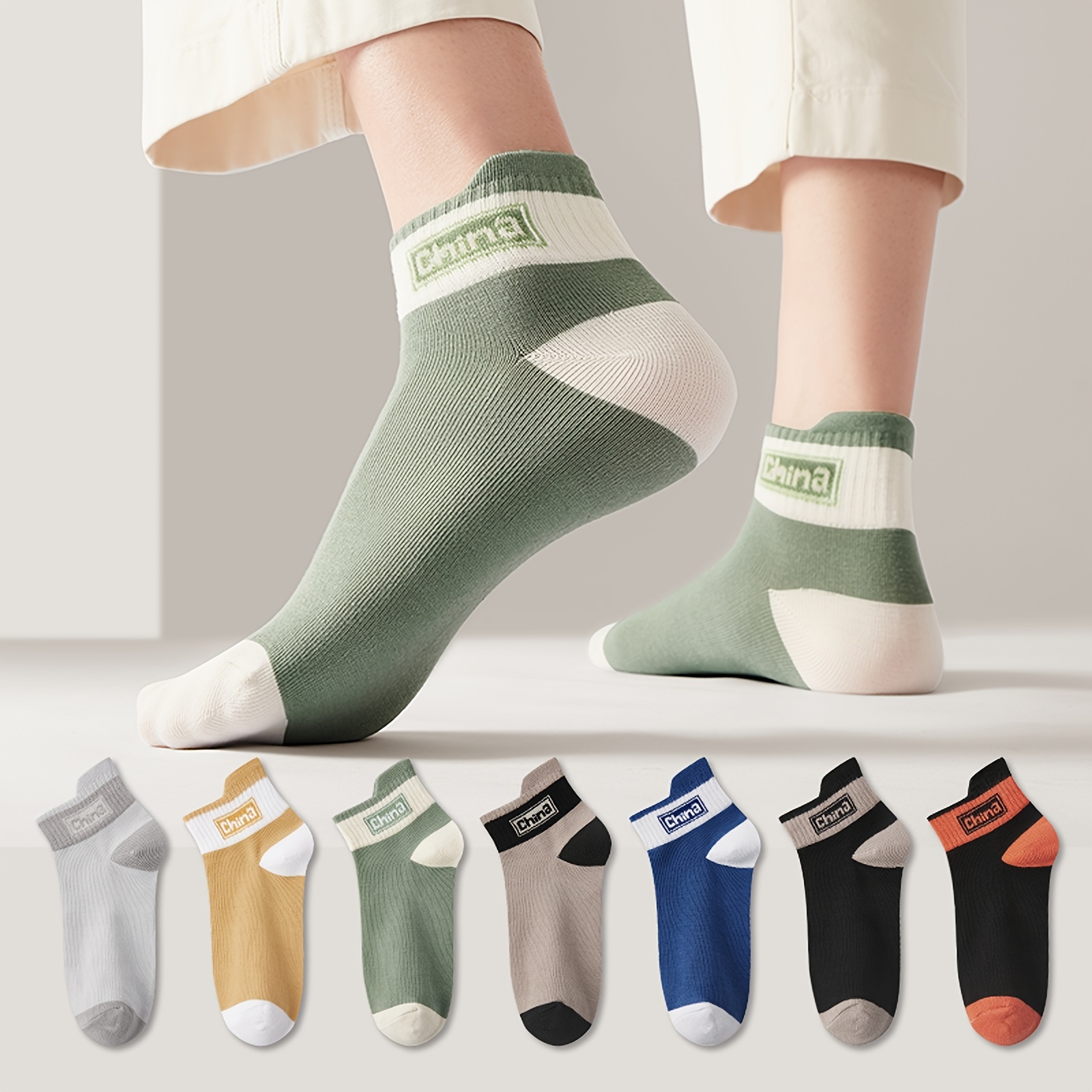Men's Cotton Blend Fashion Letter Print Short Ankle Socks