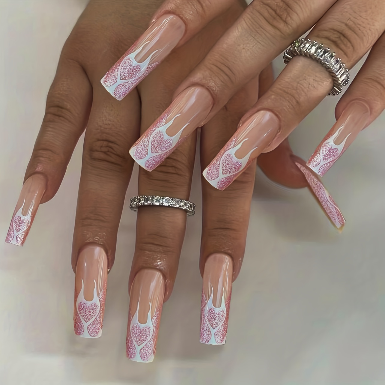 XXL Louis Vuitton Nails, Tapered Square Nails, Pink & White Ombre, 3D  Nail Art