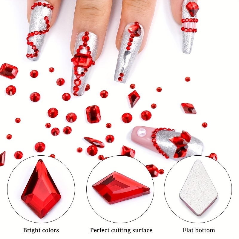 Sparkle Up Your Look With Multi-shaped 3d Nail Rhinestones - Red