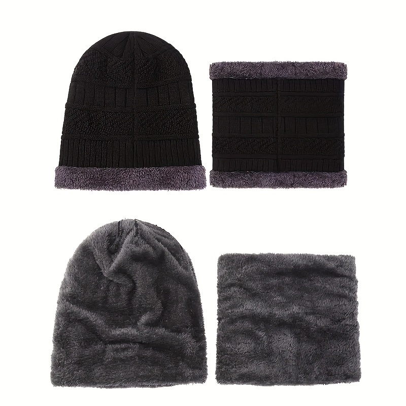 Winter Warm Velvet Thick Knitted Hat Neck Cover Unisex - Temu Canada