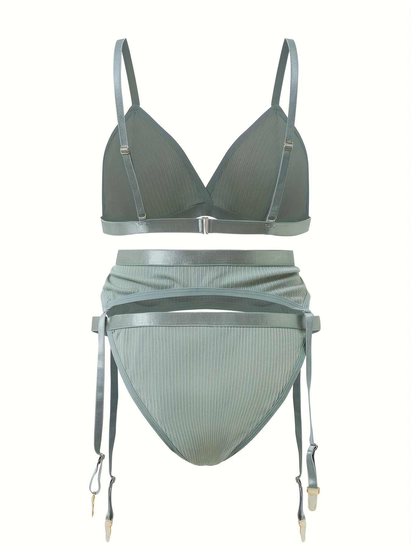 Ribbed Triangle Bra and Thong Set
