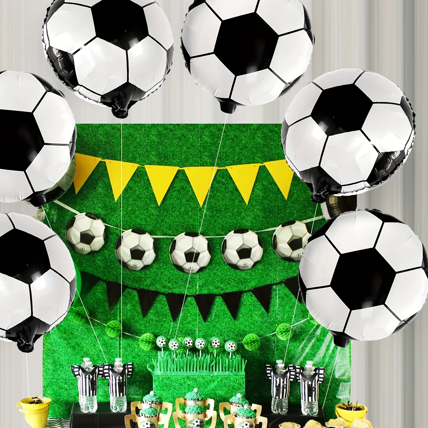Decoración de fiesta de cumpleaños de fútbol, 106 globos de papel de  aluminio de fútbol para la Copa del Mundo, globos de látex verde, amarillo  y
