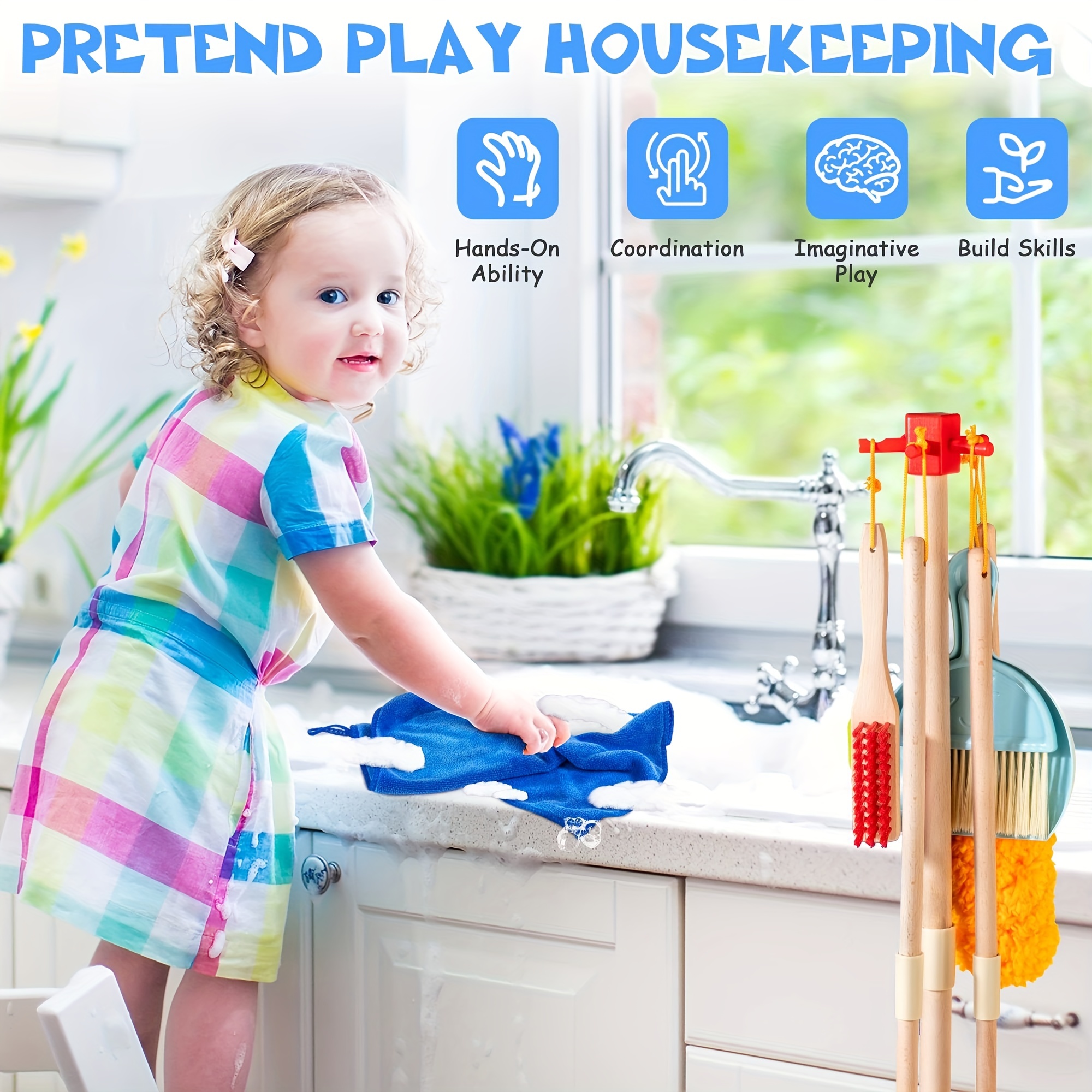 Kids Cleaning Set 12 PCS Pretend Play Detachable Housekeeping Cart