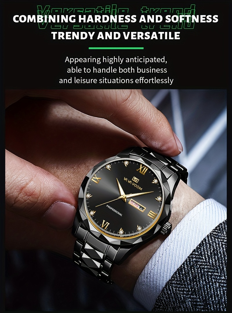Va Va Voom 2023 Business Mens Stainless Steel Watch Glow Rhinestone  Waterproof Quartz Watch - Jewelry & Accessories - Temu