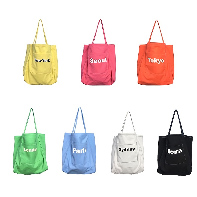 Women Canvas Shoulder Bags Merci Letter Print Totes Female Casual Cotton  Cloth Handbags Girls Simple Eco Shopping Book Bag