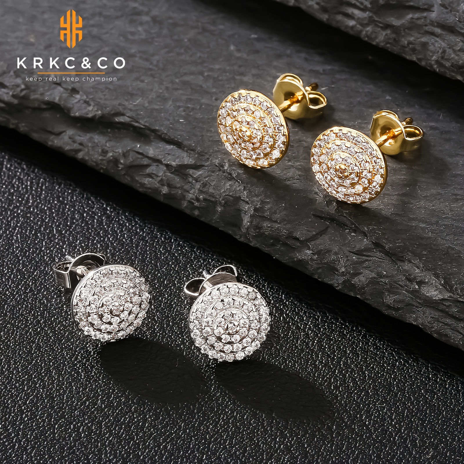 18k Real Golden Plated Stud Earrings Round Cubic Zirconia - Temu