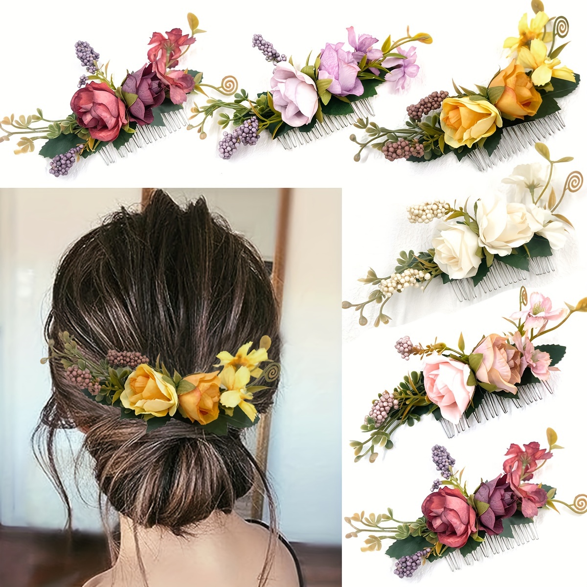 

Boho Simulation Fabric Flower Hair Comb Elegant Bridal Bridesmaid Headwear Plate Hair Accessories