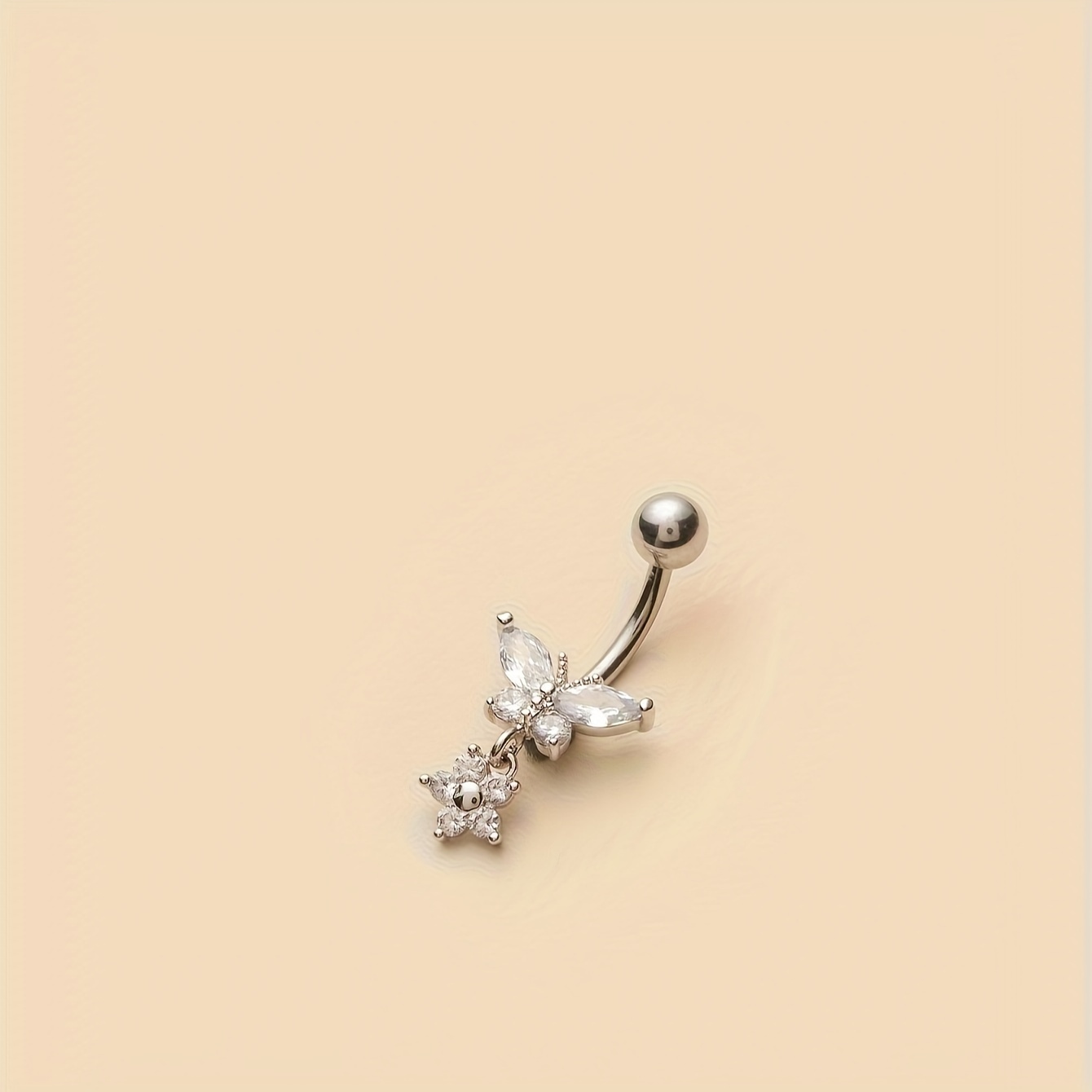 luxury white cz flower butterfly belly button ring elegant navel nail body piercing jewelry 1pc details 2