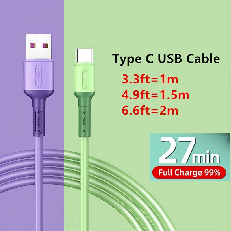 1pza Cable Cargador Tipo C Silicona Líquida 5 Colores 2 M - Temu