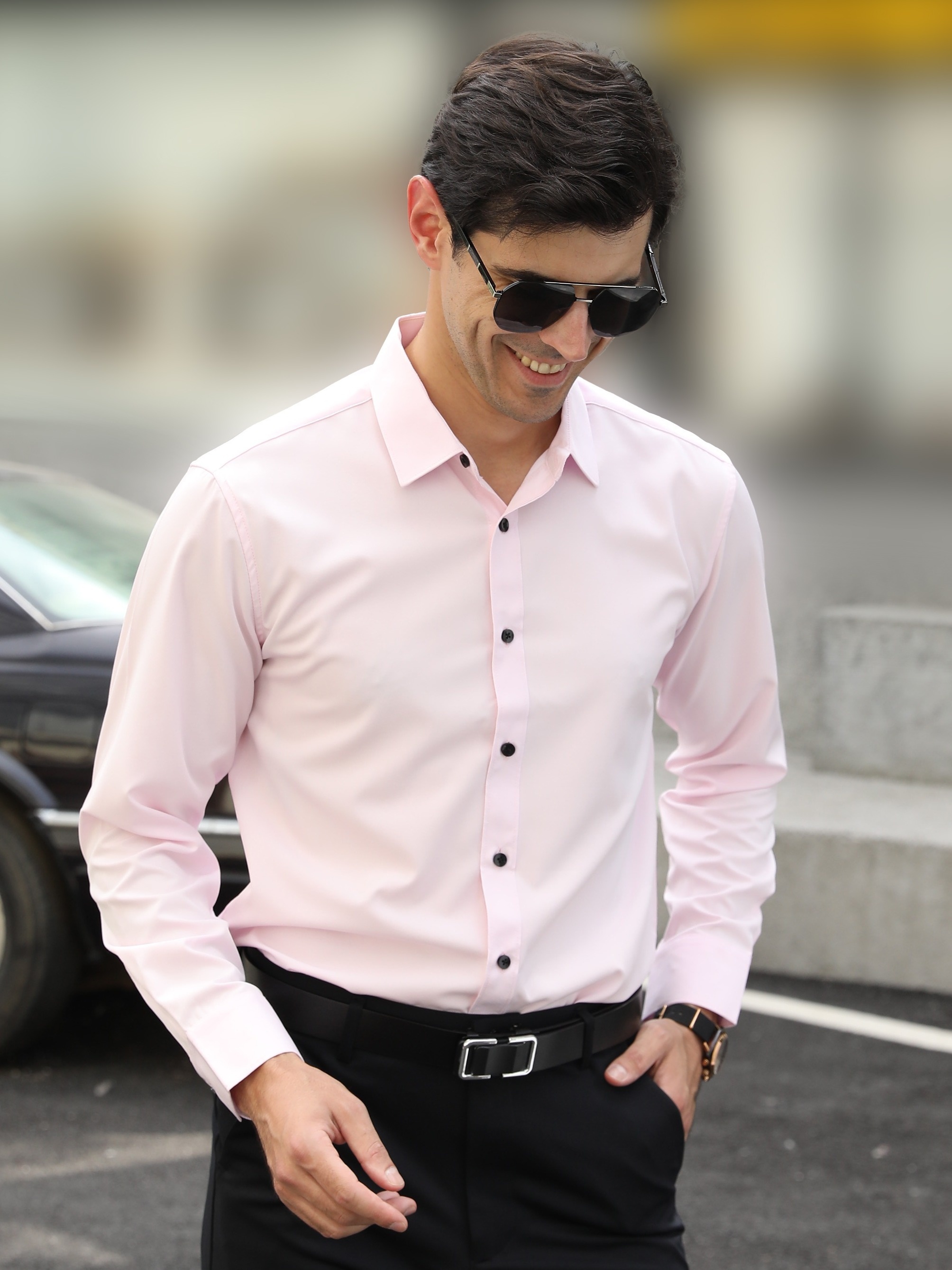 Camisa Botones Manga Larga Hombre Color Liso Ropa Negocios - Temu