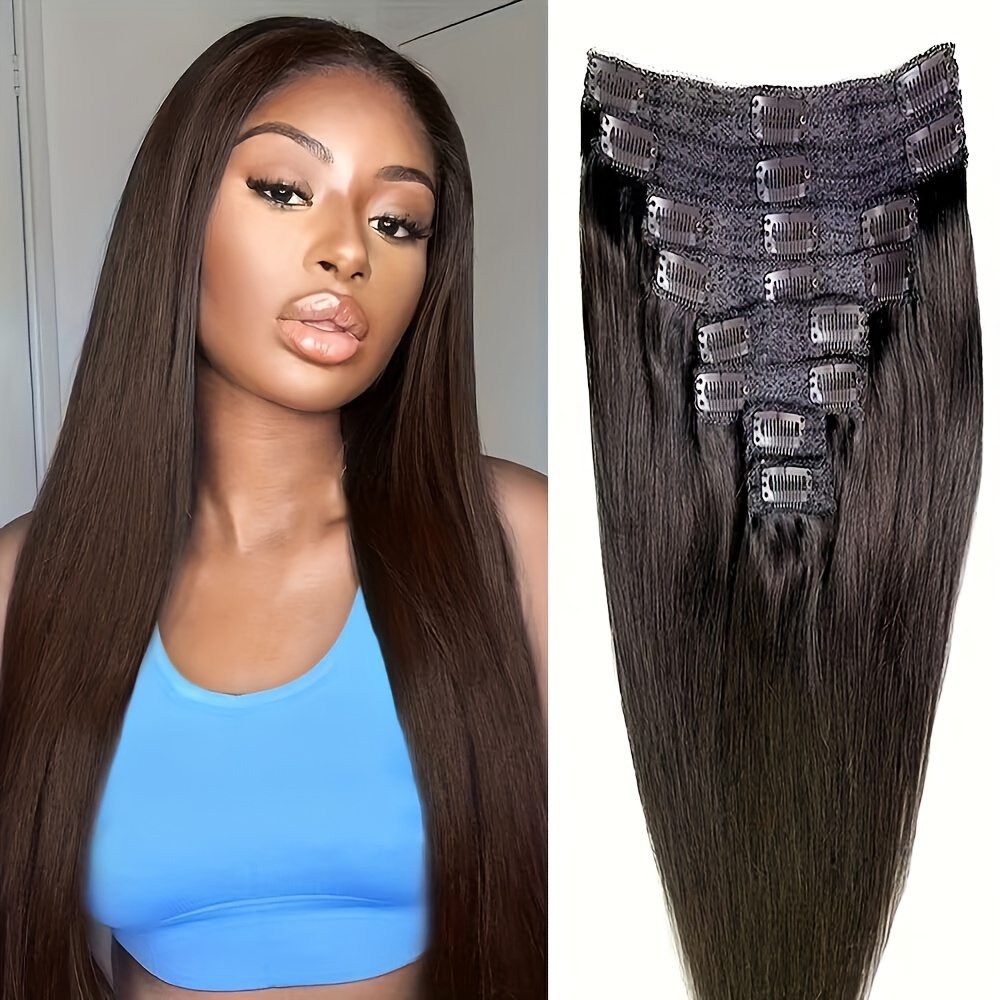 

Luxurious 8pcs Clip-in Hair Extensions Set - Double , & Straight Hair, #2 Color, 120g , All Women