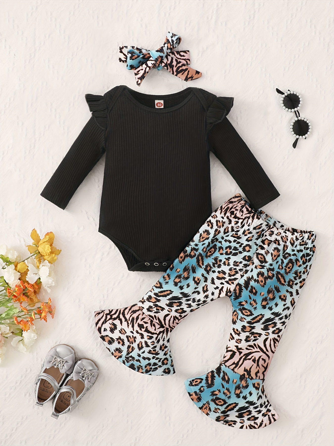 Girl's Leopard Pattern Outfit Sweatshirt Leggings Set Lovely - Temu