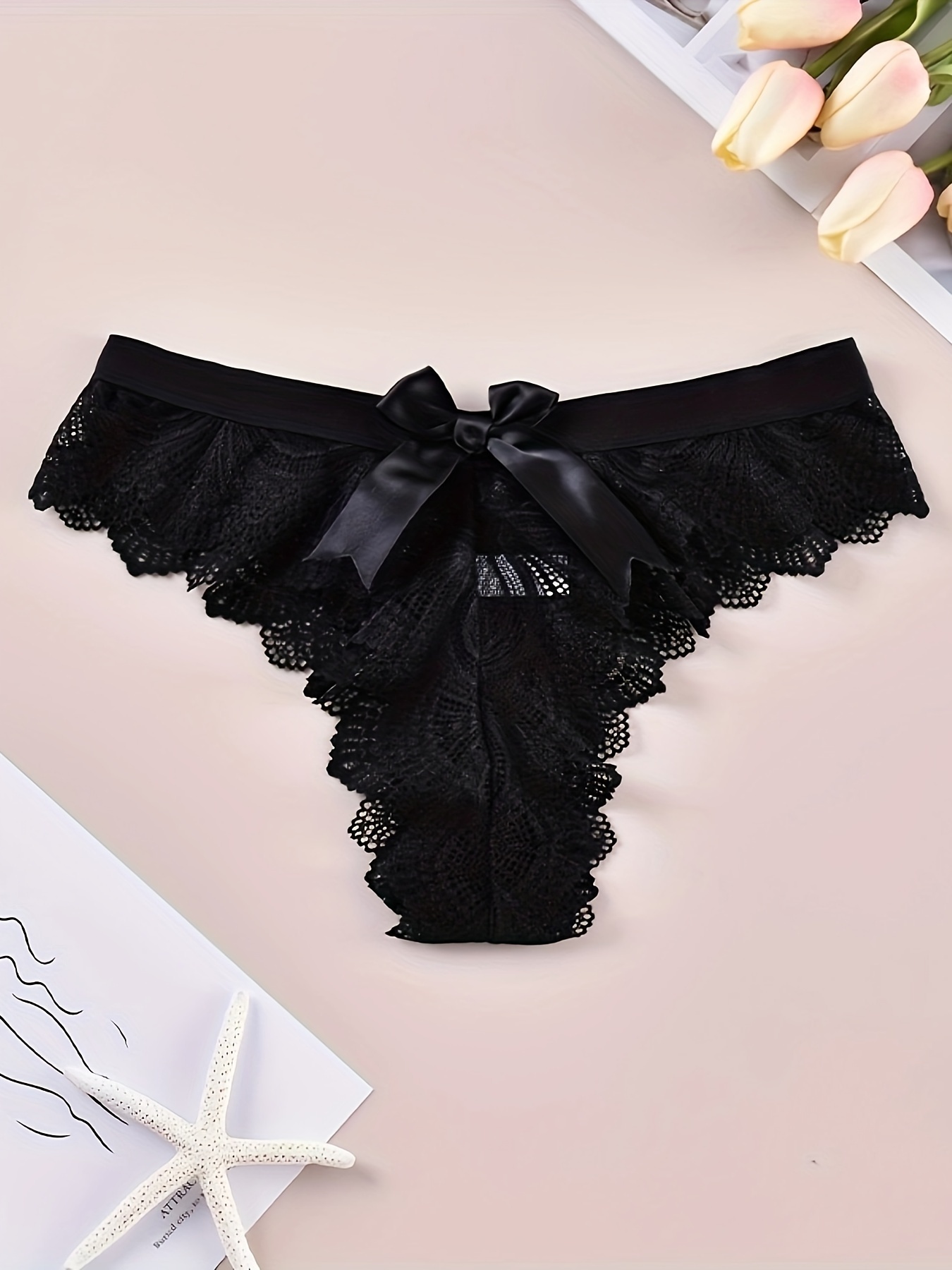 Lace Bow Underwear for Women Mesh Sheer Panties Eversoft See Through  Hipsters Funny High Waisted Thongs Breathable, Bronze, Large : :  Clothing, Shoes & Accessories