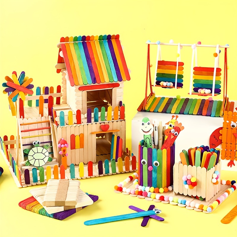 Colored Large Popsicle Sticks Handmade Diy Materials Wooden - Temu