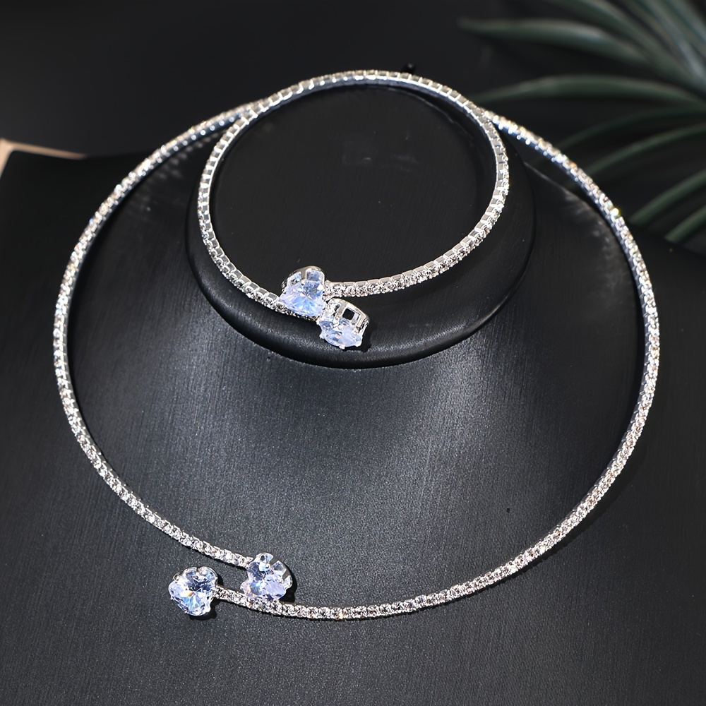 

Bracelet + Necklace Elegant Jewelry Set Inlaid Shining Zirconia In Heart Shape Silvery Or Golden Make Your Call Match Daily Outfits Party Accessories