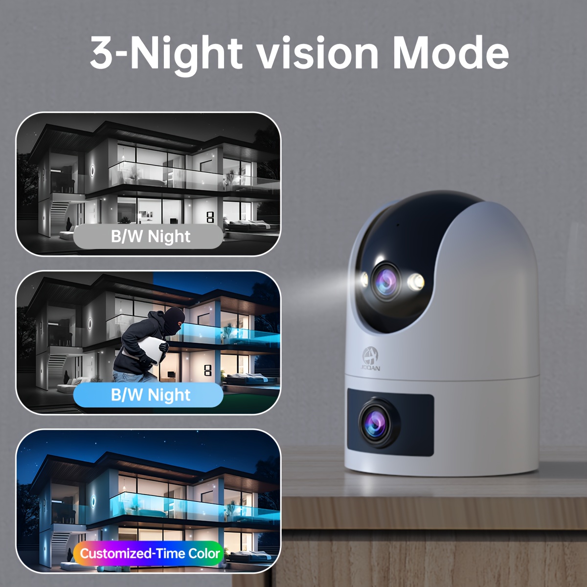   4k outdoor dual lens ptz wifi camera 5g compatible wall hanging 1296p video two way audio hd resolution application control   alerts color display usb power without battery for security monitoring details 7