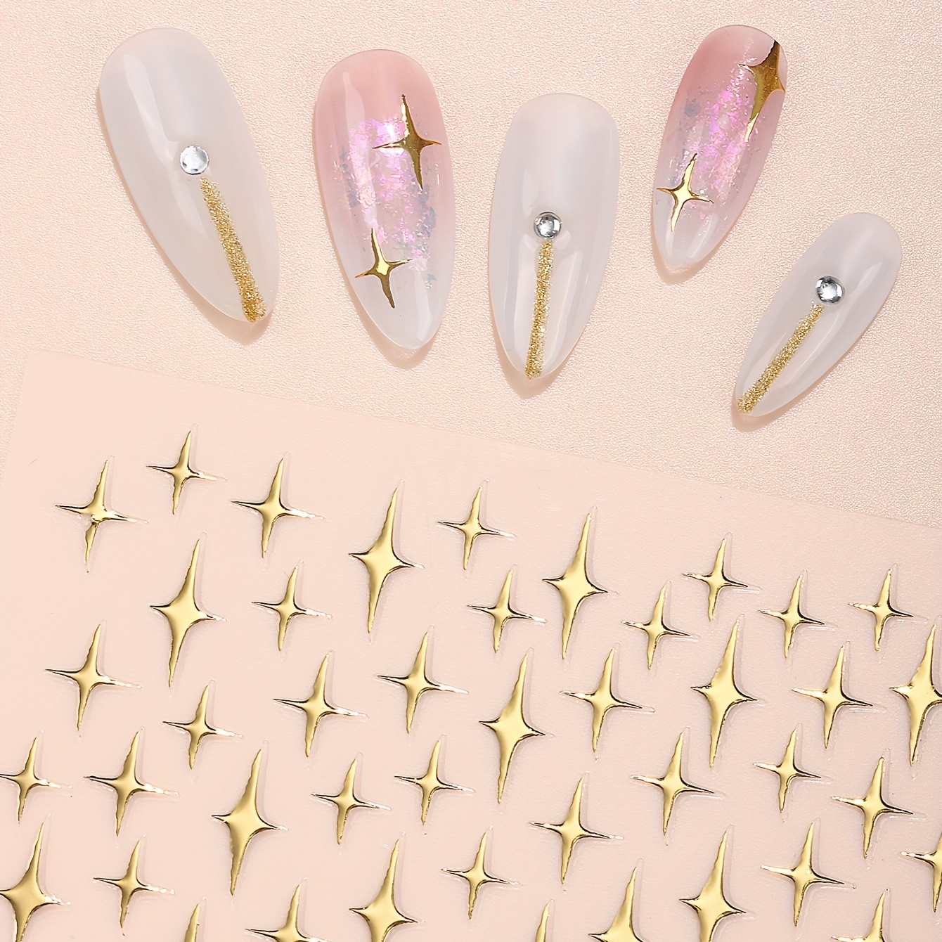 2 Sheets 3D Silver Star Nail Art Stickers Glitter Decals Self Adhesive
