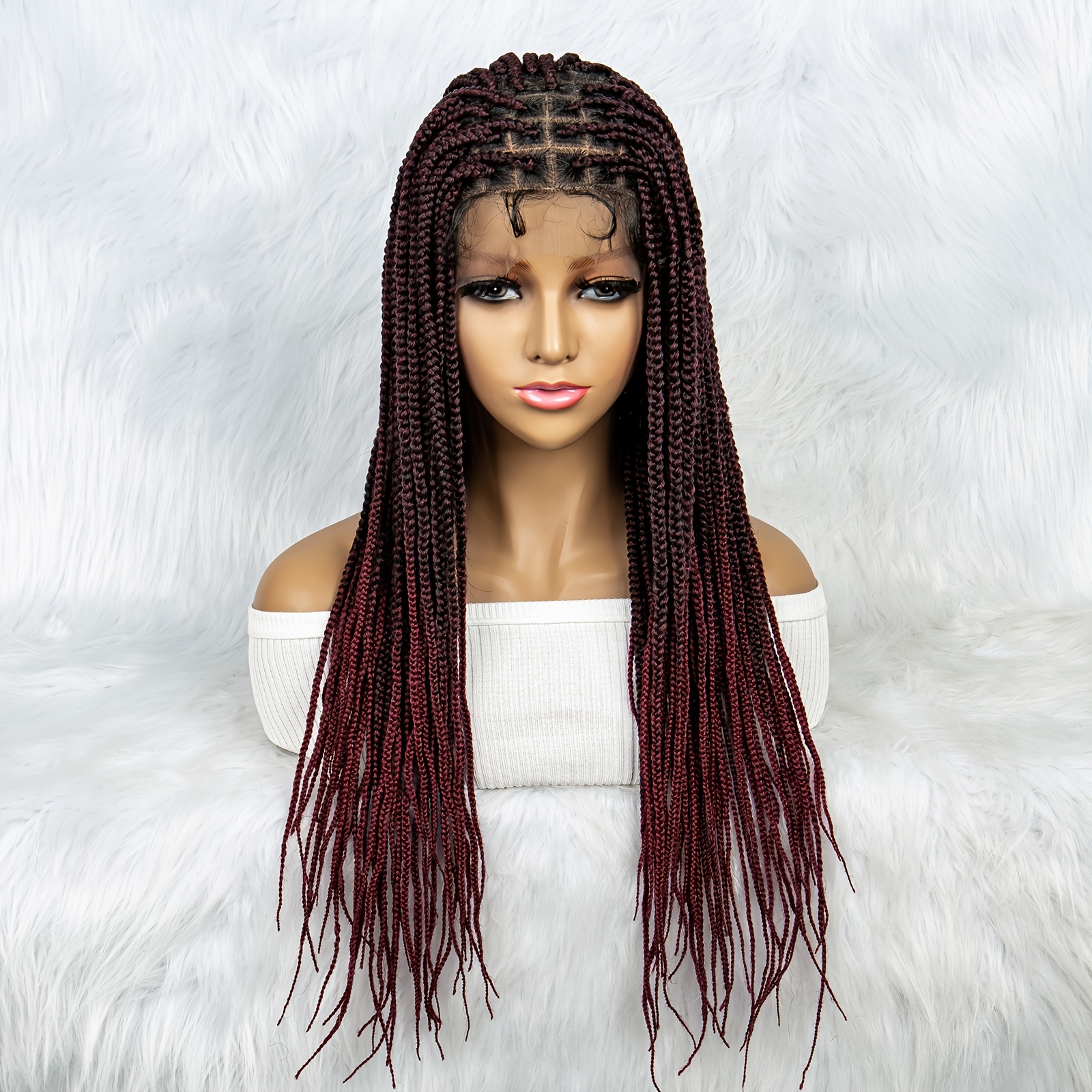 Burgundy Curved Boho Triangle knotless braids, Full Frontal and full lace  option (Copy), Braided Wigs Store UK, Eminado Braided Wigs, Braid Wig,  Lace frontal, Full lace, Cornrow, Locs, Twists