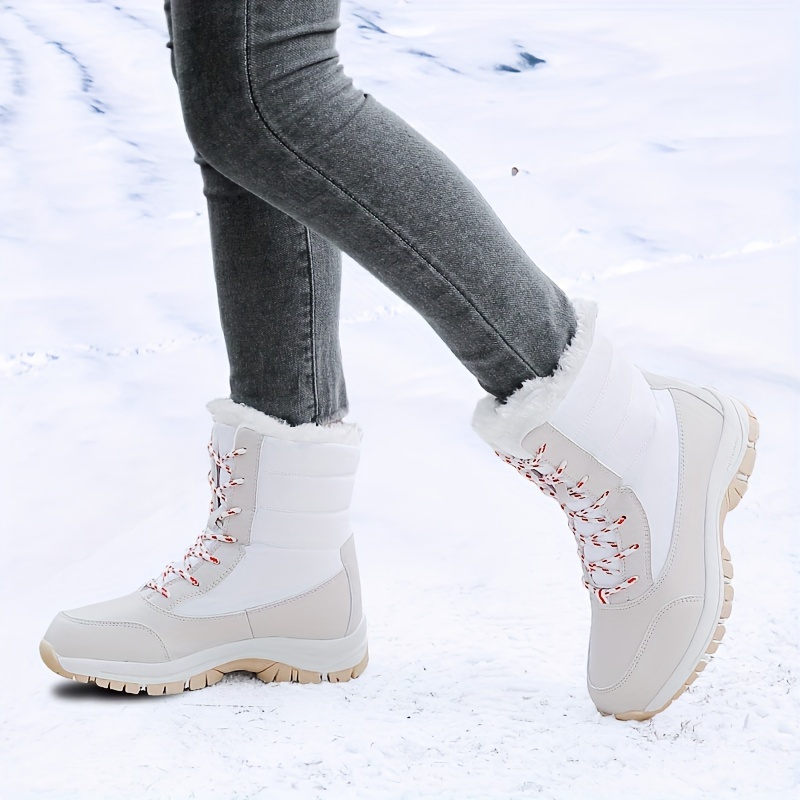 Faux Fur Lined Plush Thermal Thicken High Top Snow Boots - Temu