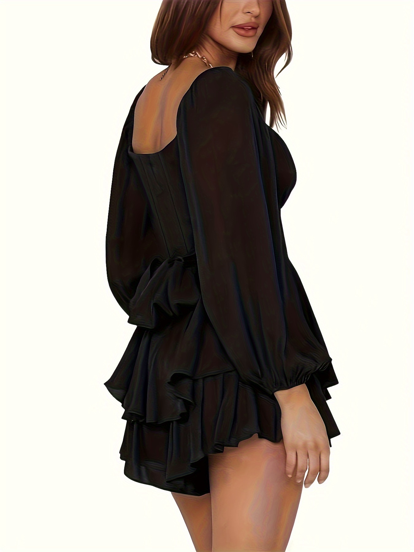 Black Layered Sweatshirt Long Sleeve Dress