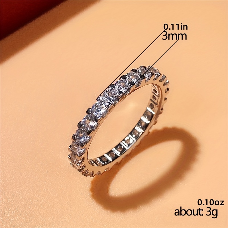 Classic Shining Ring, Silver Plated Zircon Band